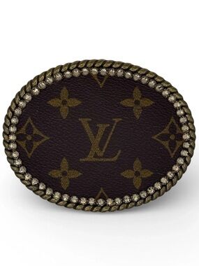 Upcycled Authentic LV Mega Monogram Belt Buckle in Brown and Gold Tones